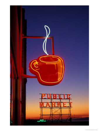 Public Market Sign At Sunset, Seattle, Washington, Usa by Paul Souders Pricing Limited Edition Print image