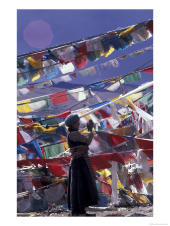 Pilgrim Praying Among Flags, Tibet by Keren Su Pricing Limited Edition Print image