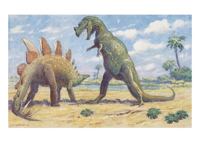 The Stegosaurus Has Armor To Protect It From The Ceratosaurus by National Geographic Society Pricing Limited Edition Print image
