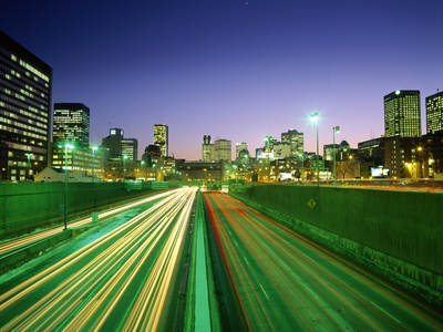 Highway 720 In Motion & City At Twilight, Montreal, Quebec by Yves Marcoux Pricing Limited Edition Print image