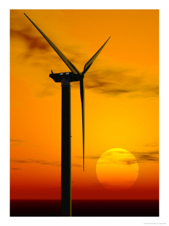 Wind Turbine At Sunset, Computer Generation by Roger Sutcliffe Pricing Limited Edition Print image