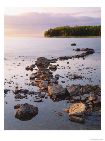 Sunset Light On The Rocky Shore Of Green Bay At Peninsula State Park, Wisconsin, Usa by Willard Clay Pricing Limited Edition Print image