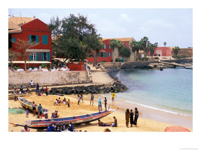 Boats And Beachgoers On The Beaches Of Dakar, Senegal by Janis Miglavs Pricing Limited Edition Print image
