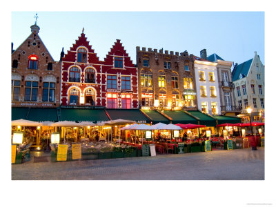 Cafes In Marketplace In Downtown Bruges, Belgium by Bill Bachmann Pricing Limited Edition Print image