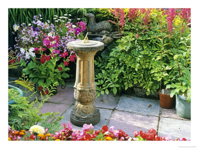 Small Garden And Patio With Sundial Feature by Geoff Kidd Pricing Limited Edition Print image