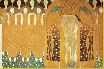 Here's A Kiss To The Whole World, Beethoven Frieze (Detail), 1902 by Gustav Klimt Pricing Limited Edition Print image