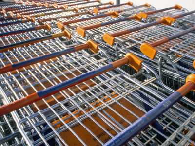 Shopping Trolleys In Front Of Supermarket, London, England, United Kingdom by Brigitte Bott Pricing Limited Edition Print image