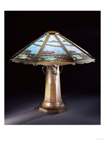 A Leaded Glass And Copper Table Lamp, 1910 by Dirk Van Erp Pricing Limited Edition Print image