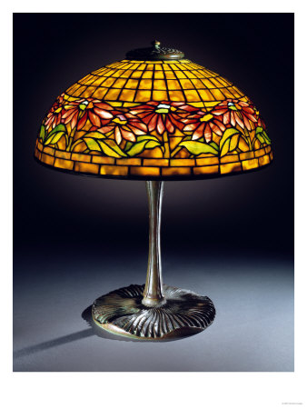 A Fine Dichroic 'Poinsettia' Leaded Glass And Bronze Table Lamp, With Mushroom Base by Maurice Bouval Pricing Limited Edition Print image