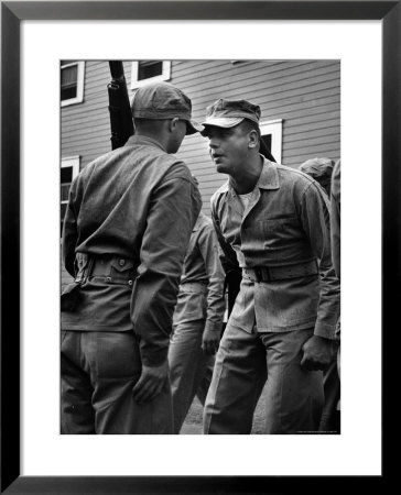 Drill Instructor Chewing Out A Recruit He Hopes To Turn Into A Marine At Training Camp by Mark Kauffman Pricing Limited Edition Print image