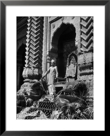 Prince Of Khairpur, George Alimurad Khan Talpur, Holding Sword As He Stands In Front Of His Throne by Margaret Bourke-White Pricing Limited Edition Print image