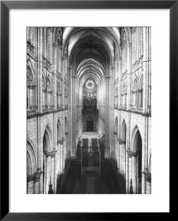 Amiens Cathedral Showing High Vaulted Arches, Rose Window In Distance, Sublime Gothic Expression by Nat Farbman Pricing Limited Edition Print image