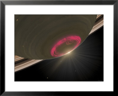Artist's Concept Of A Cherry-Red Aurora Hovering Over Saturn's South Pole by Stocktrek Images Pricing Limited Edition Print image