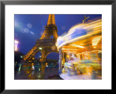 Eiffel Tower In Twilight Fog And Rain, Merry-Go-Round In Foreground, Paris, France by Jim Zuckerman Pricing Limited Edition Print image