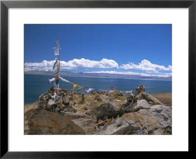 Prayer Flags Over Sky Burial Site, Lake Manasarovar (Manasarowar), Tibet, China by Anthony Waltham Pricing Limited Edition Print image