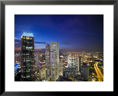 Night Scene Of The Skyline In The Business District Of Singapore, Singapore by Eightfish Pricing Limited Edition Print image