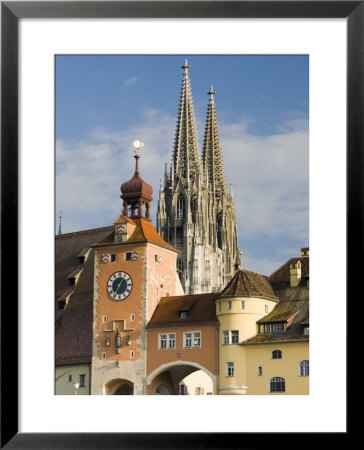 View From Danube River And Steinerne Bridge, Regensburg, Bavaria, Germany by Walter Bibikow Pricing Limited Edition Print image