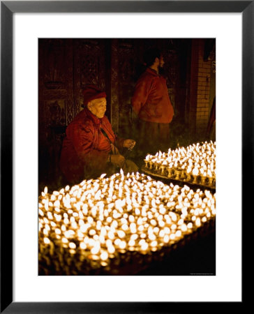 Monks Light Butter Lamps On An Auspicious Night, Boudha Stupa, Bodhnath, Kathmandu, Nepal by Don Smith Pricing Limited Edition Print image