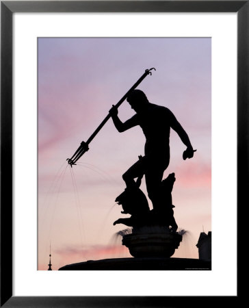 The Neptune Fountain, Silhouetted At Dusk, Dlugi Targ (Long Market), Gdansk, Pomerania, Poland by Gavin Hellier Pricing Limited Edition Print image