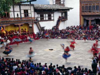 Dancers, Wangdi Phodrang Dzong, Wangdi Phodrang Festival/Tsechu, Himalayan Kingdom, Bhutan by Lincoln Potter Pricing Limited Edition Print image
