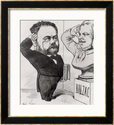 Caricature Of Emile Zola Saluting A Bust Of Honore De Balzac 1878 by André Gill Pricing Limited Edition Print image