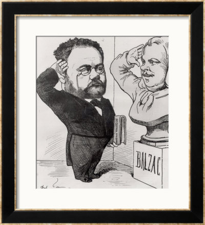 Caricature Of Emile Zola Saluting A Bust Of Honore De Balzac 1878 by Andre Gill Pricing Limited Edition Print image