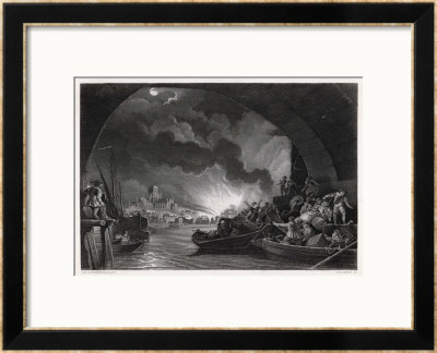 Terrified Citizens Shelter Beneath London Bridge As The Fire Rages Through The City by Harry Payne Pricing Limited Edition Print image