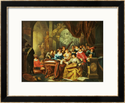 Music Party In A Palatial Interior With Statues And Works Of Art by Franz Xavier Hendrick Verbeeck Pricing Limited Edition Print image