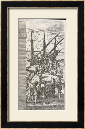 The Spaniards Ship Chests Of Treasure Back To Spain by Theodor De Bry Pricing Limited Edition Print image