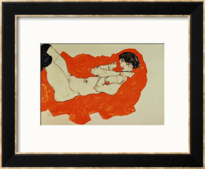 Reclining Female Nude On Red Drape, 1914 by Egon Schiele Pricing Limited Edition Print image