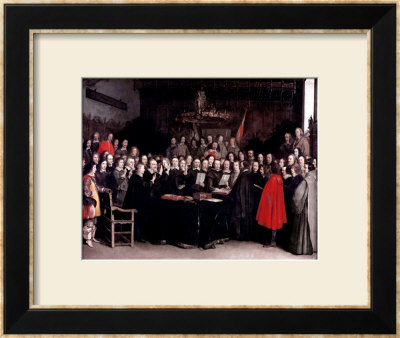 The Swearing Of The Oath Of Ratification Of The Treaty Of Munster, 1648 by Gerard Terborch Pricing Limited Edition Print image