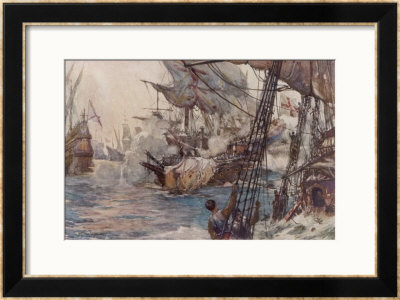 Sir Richard Grenville In The Revenge Fights The Spaniards But Revenge Is Sunk by Norman Wilkinson Pricing Limited Edition Print image