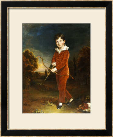 Portrait Of A Young Boy In A Red Suit, Holding A Bow And Arrow by Arthur William Devis Pricing Limited Edition Print image