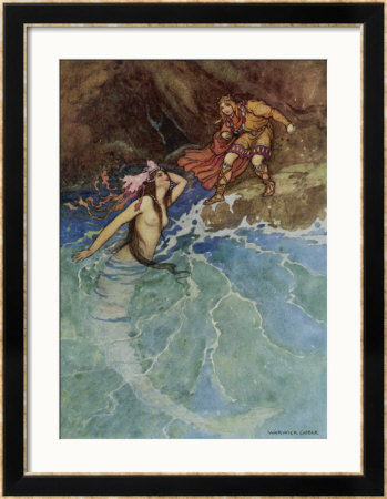 The Mermaid Falls In Love With The King by Warwick Goble Pricing Limited Edition Print image