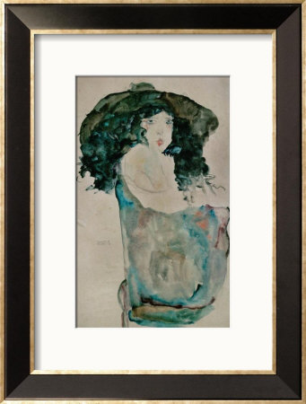 Girl With Blue-Black Hair And Hat, 1911 by Egon Schiele Pricing Limited Edition Print image