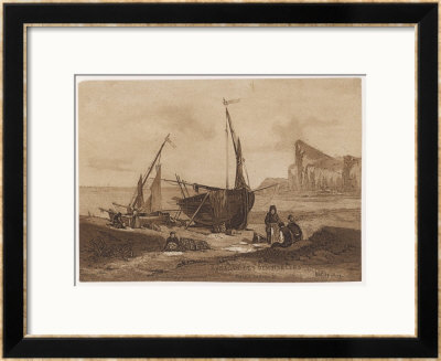 Shoreline Fishing Scene With Small Fishing Boats Beached On The Sand by Ponroy Pricing Limited Edition Print image