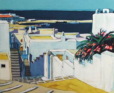 Mykonos : Descente Sur Le Port by Jean Claude Quilici Pricing Limited Edition Print image