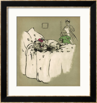 White Puppy Sleeps On A Bed by Cecil Aldin Pricing Limited Edition Print image