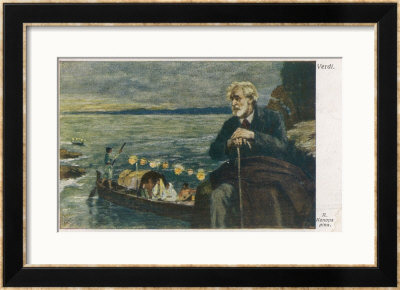 Giuseppe Verdi The Italian Opera Composer In Old Age With A Gondola On The Water In The Background by R. Konopa Pricing Limited Edition Print image