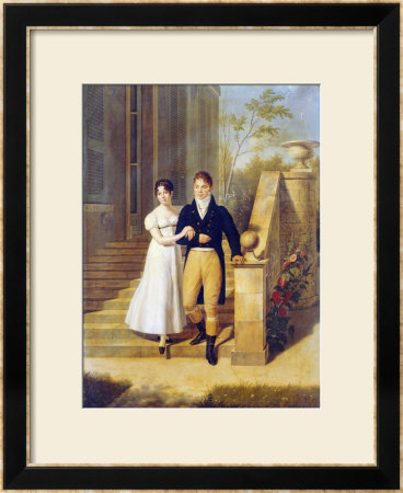 Portrait Of A Lady And A Gentleman On The Steps Of A Chateau by Anthelme Francois Lagrenee Pricing Limited Edition Print image