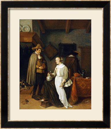 A Soldier Drinking With A Young Woman In An Inn, 1664 by Gerritsz. Quiryn Van Brekelenkam Pricing Limited Edition Print image