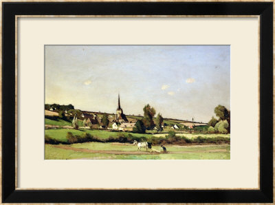 An Extensive Landscape With A Ploughman And A Village Beyond, 1887 by Henri-Joseph Harpignies Pricing Limited Edition Print image