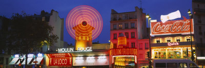 Neon Sign In A Market Lit Up At Night, Moulin Rouge, Paris, France by Panoramic Images Pricing Limited Edition Print image