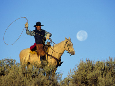 Cowboy With Lasso On Horseback, Seneca, Or by Inga Spence Pricing Limited Edition Print image