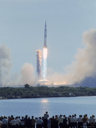 Launching Of Apollo 11 Viewed From Across River By Group Of People by Leonard Mccombe Pricing Limited Edition Print image