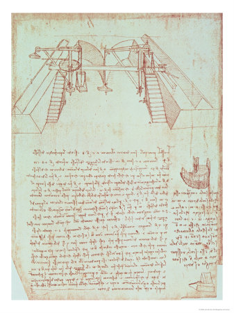 Pulley System For The Construction Of A Staircase, Facsimile, Codex Atlanticus, 1478-1518 by Leonardo Da Vinci Pricing Limited Edition Print image