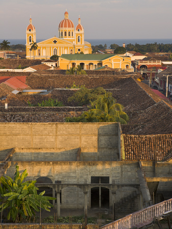 The Cathedral And Buildings Of Granada Just Before Sunset, Granada, Nicaragua, Central America by Lizzie Shepherd Pricing Limited Edition Print image