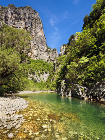The Clear Waters Of The Voidomatis River In The Vikos Gorge In Spring, Zagoria, Epirus, Greece, Eur by Lizzie Shepherd Pricing Limited Edition Print image