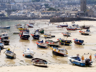 Fishing Boats Stranded In Harbour At Low Tide by Gavin Gough Pricing Limited Edition Print image