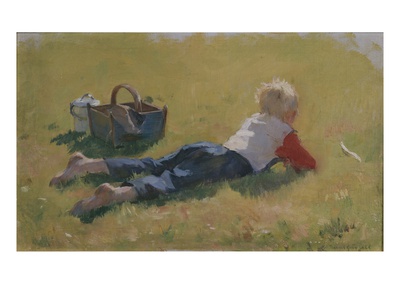 Little Child In The Grass, 1892 (Oil On Canvas) by Bernt Groenvold Pricing Limited Edition Print image